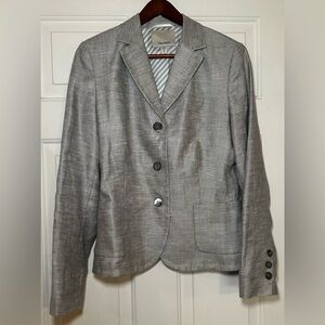 Faconnable Gray Linen Blazer w/ Embroidered Anchor‎ Back Size 8 Designer Y2K.